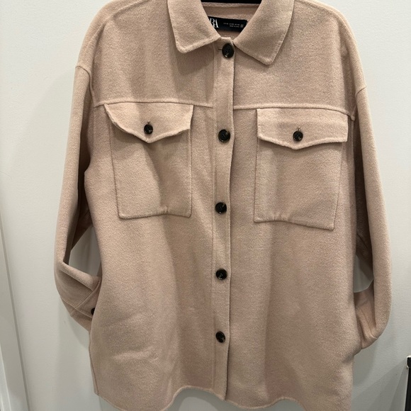 Zara beige wool oversize shirt jacket - Picture 1 of 2